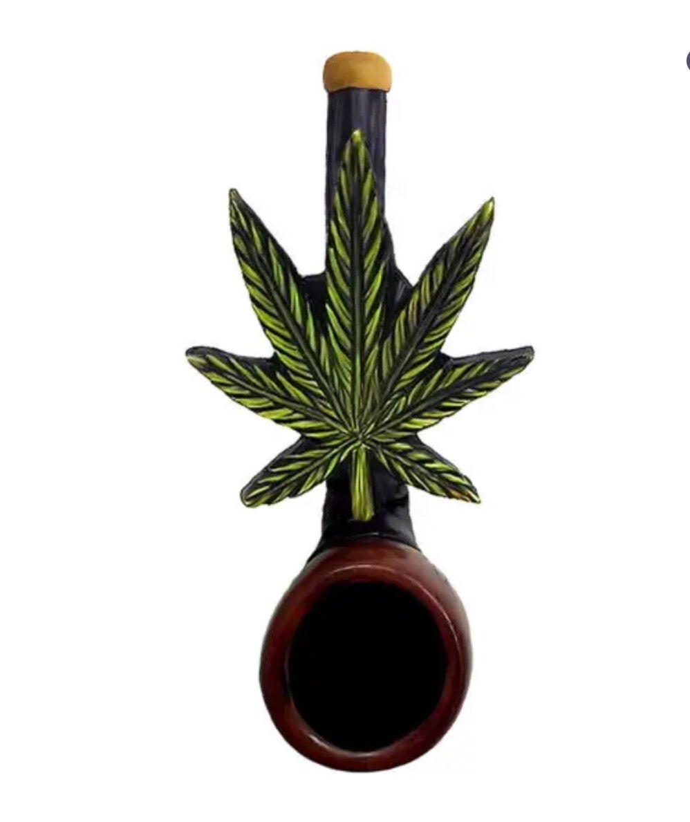 HAND CRAFTED MINI PIPE - 420 LEAF