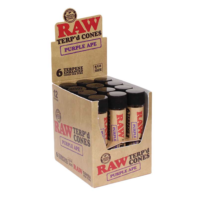 RAW TERP'D CONES 1 1/4 SIZE 6PK 12PK/BOX PURPLE APE