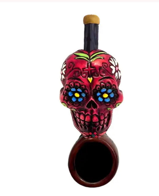 HAND CRAFTED MINI PIPE - SUGAR SKULL RED