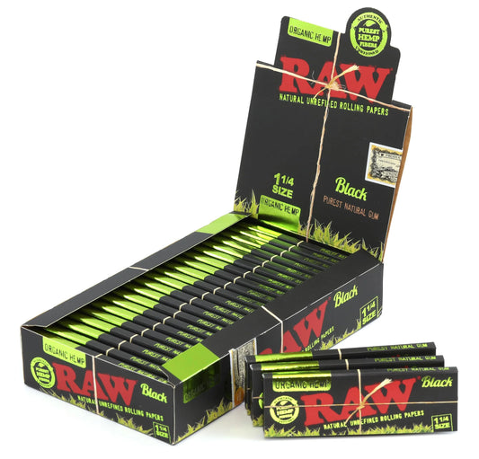 RAW BLACK ORGANIC HEMP PAPER 1 1/4 50CT/PK 24PK