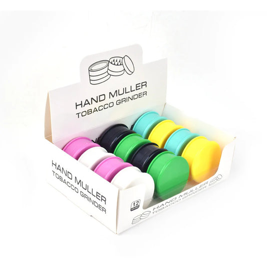 62MM MULLER PLASTIC GRINDER IN SOLID COLORS 2 PARTS(DISPLAY 12 PCS)