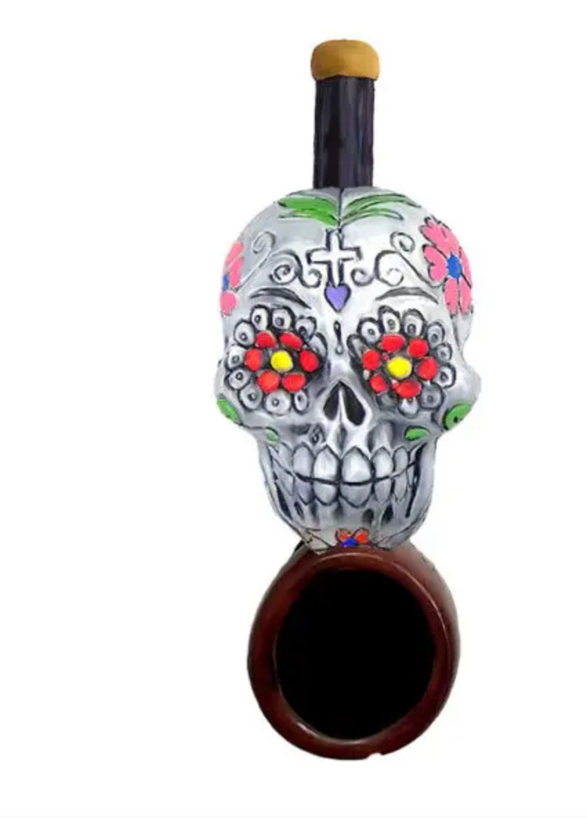 HAND CRAFTED MINI PIPE - SUGAR SKULL WHITE