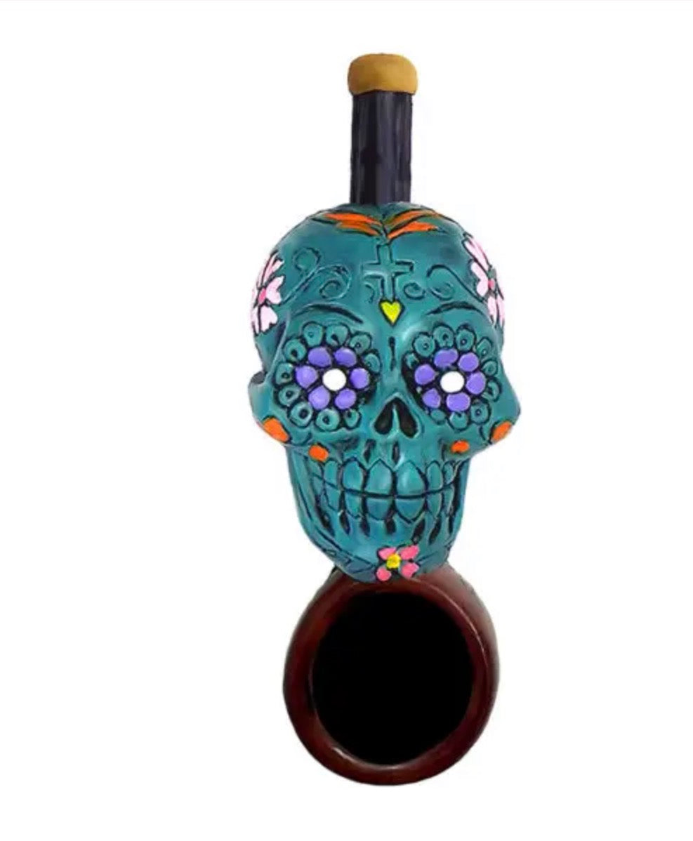 HAND CRAFTED MINI PIPE - SUGAR SKULL TURQUOISE
