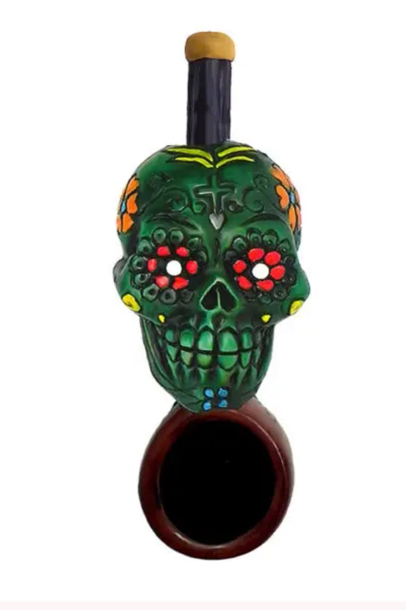 HAND CRAFTED MINI PIPE - SUGAR SKULL GREEN