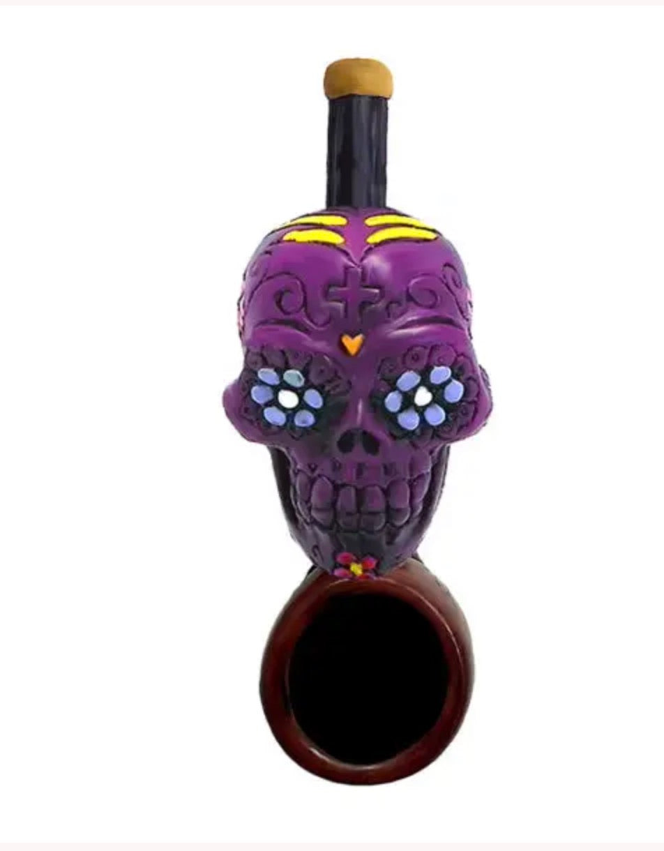 HAND CRAFTED MINI PIPE - SUGAR SKULL PURPLE