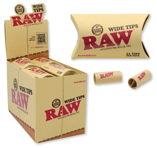 RAW PRE-ROLLED TIPS WIDE 21 TIPS/PK 20PK