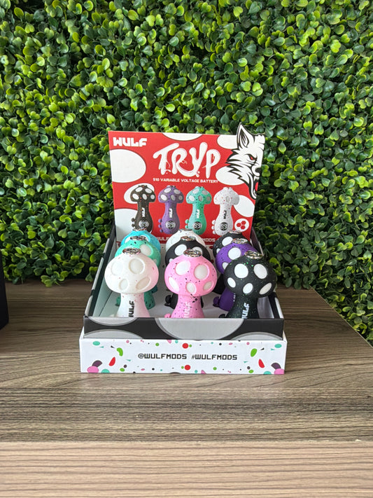 Wulf TRYP Mushroom Shaped Variable Voltage Battery 9pk Display