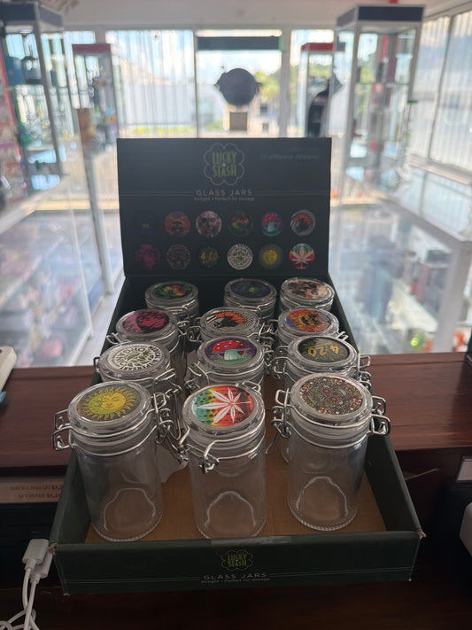 Lucky Stash Air Tight Glass Pop Top Jars 12pk Display