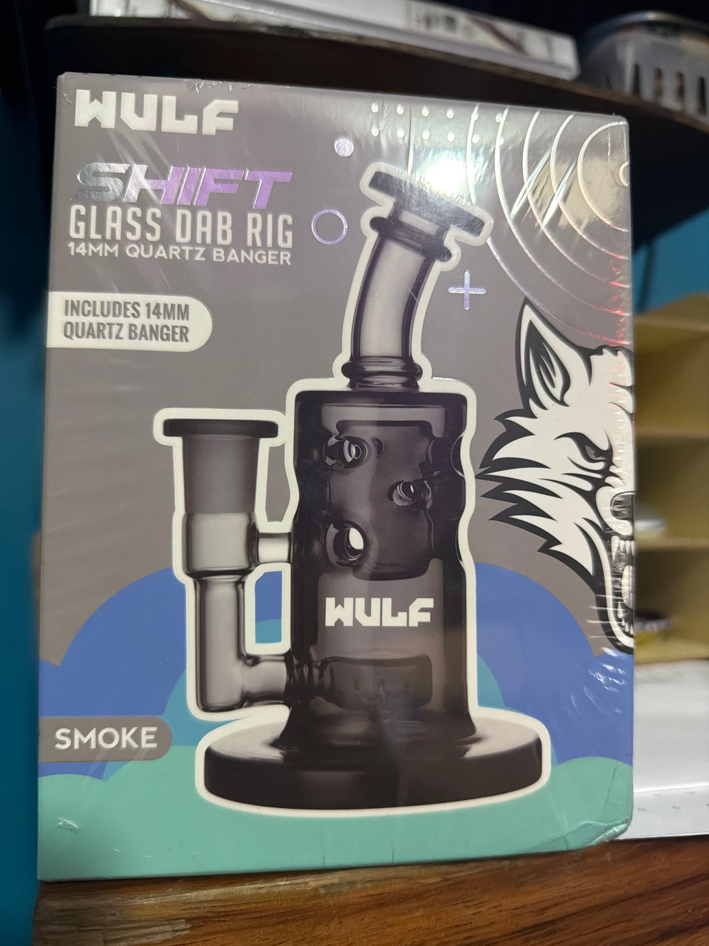 Wulf Glass Shift 14mm Dab Rig with Quartz Banger SMOKE