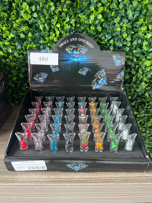 GLASS CHILLUM W/ COLORFUL GEM FILTER(48 PCS) CC