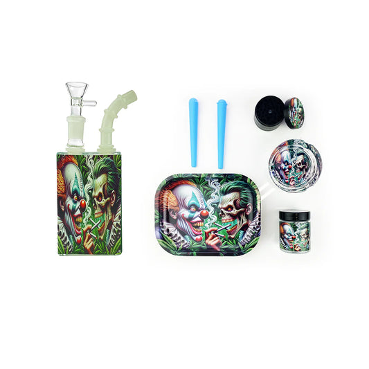 7" JUICE BOX WATER PIPE WITH JOINT HOLDER, TRAY GRINDER, STASH JAR ASHTRAY